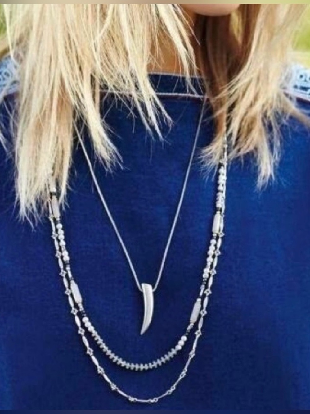 Stella & Dot Tiburon Necklace 3 in 1 Western Casual Jewelry Silver tone Trio